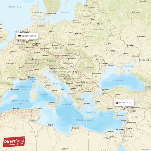 Adana - Cologne direct flight map