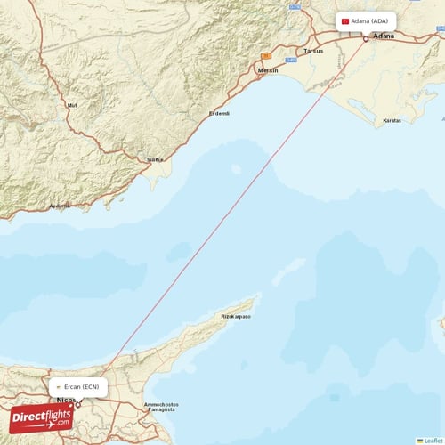 Adana - Ercan direct flight map