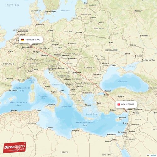 Adana - Frankfurt direct flight map