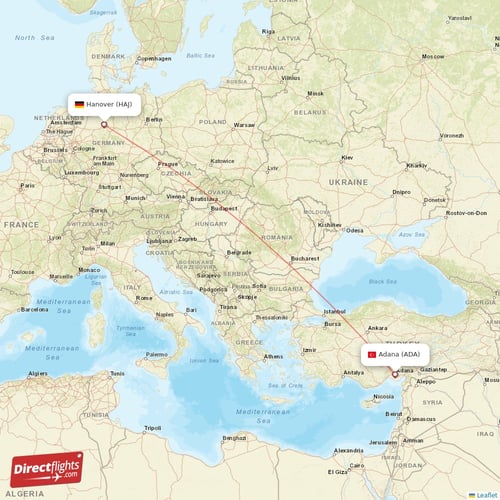 Adana - Hanover direct flight map