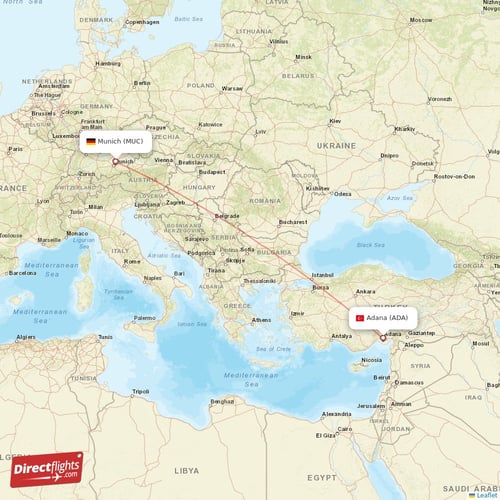 Adana - Munich direct flight map