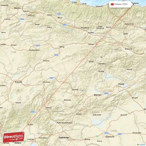 Adana - Trabzon direct flight map