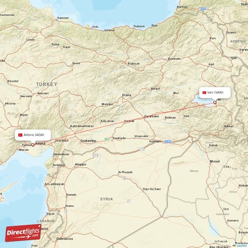 Adana - Van direct flight map