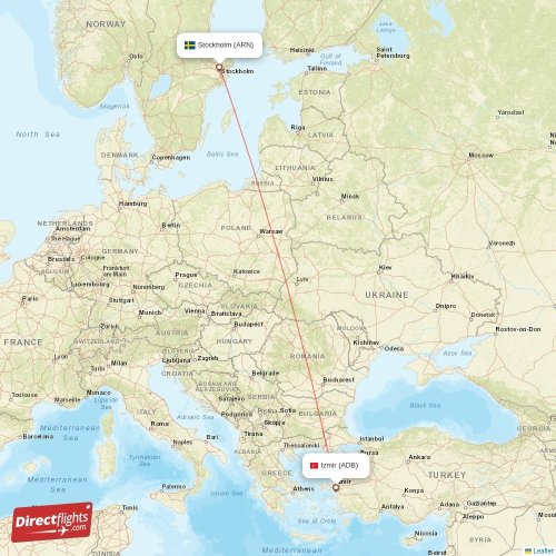 Izmir - Stockholm direct flight map