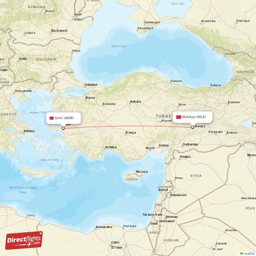 Izmir - Malatya direct flight map
