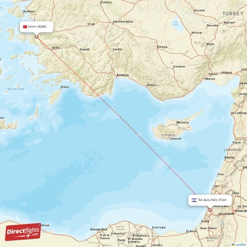 Izmir - Tel Aviv-Yafo direct flight map
