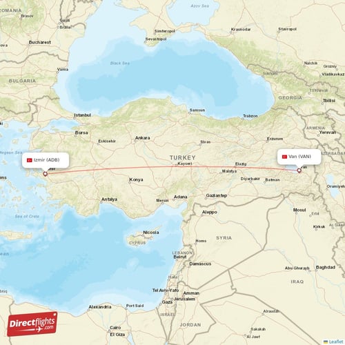Izmir - Van direct flight map