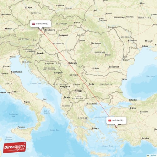Izmir - Vienna direct flight map