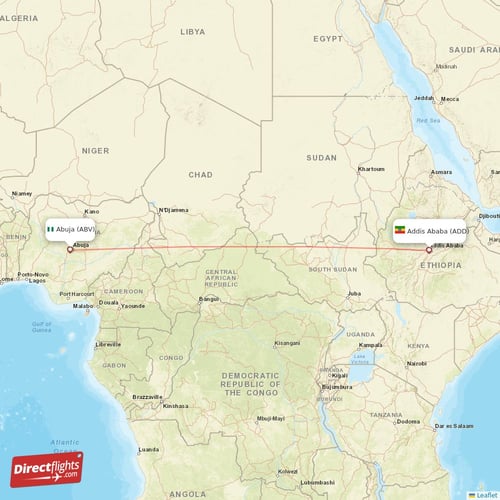 Addis Ababa - Abuja direct flight map