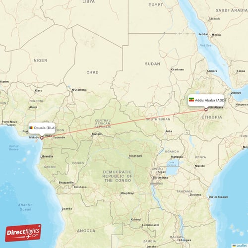 Addis Ababa - Douala direct flight map