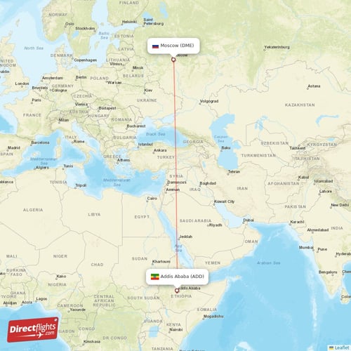 Addis Ababa - Moscow direct flight map