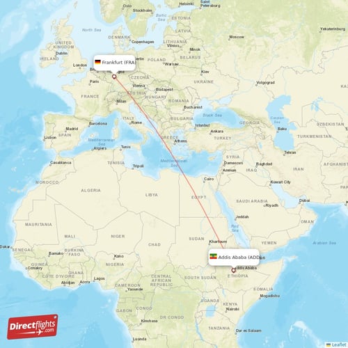 Addis Ababa - Frankfurt direct flight map