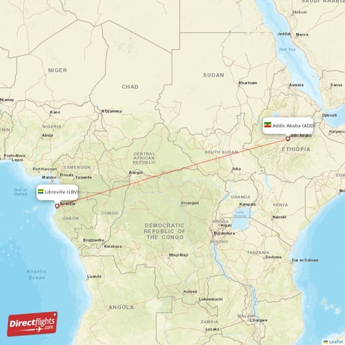 Addis Ababa - Libreville direct flight map