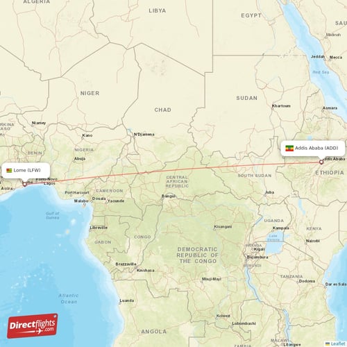 Addis Ababa - Lome direct flight map