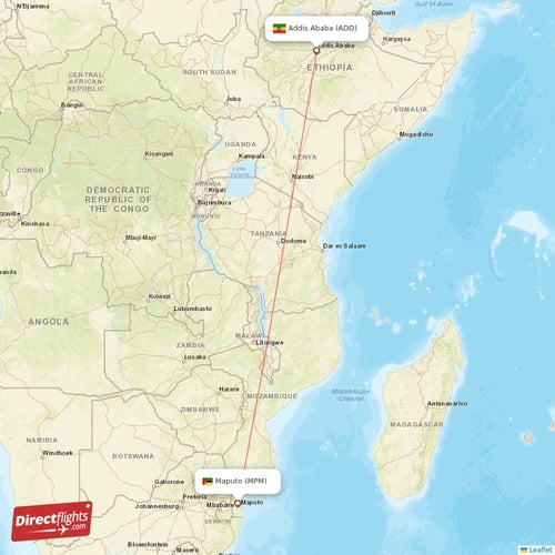 Addis Ababa - Maputo direct flight map