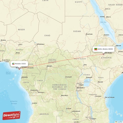 Addis Ababa - Malabo direct flight map