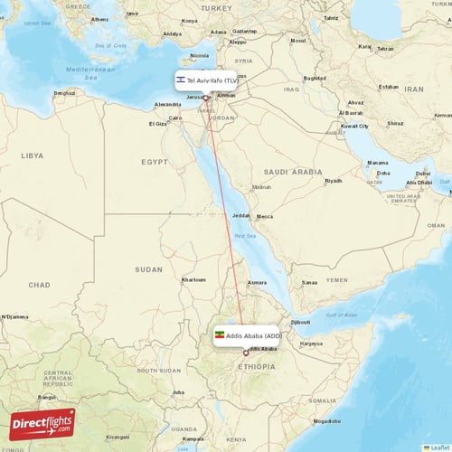 Addis Ababa - Tel Aviv-Yafo direct flight map