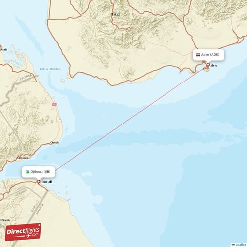Aden - Djibouti direct flight map