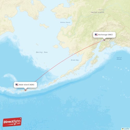 Adak Island - Anchorage direct flight map