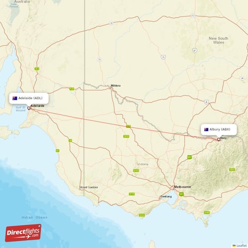 Adelaide - Albury direct flight map