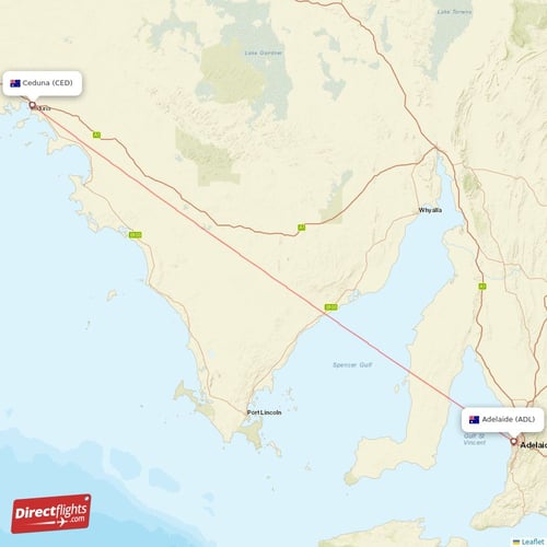 Adelaide - Ceduna direct flight map