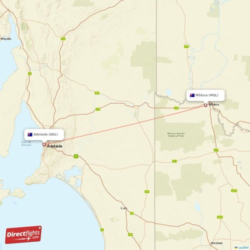 Adelaide - Mildura direct flight map