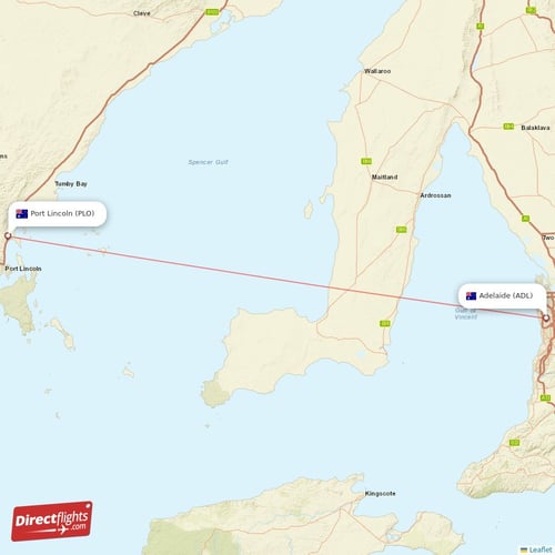 Adelaide - Port Lincoln direct flight map