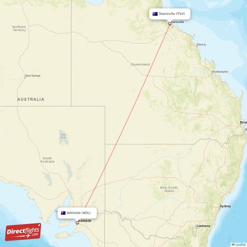 Adelaide - Townsville direct flight map