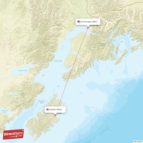 Kodiak - Anchorage direct flight map