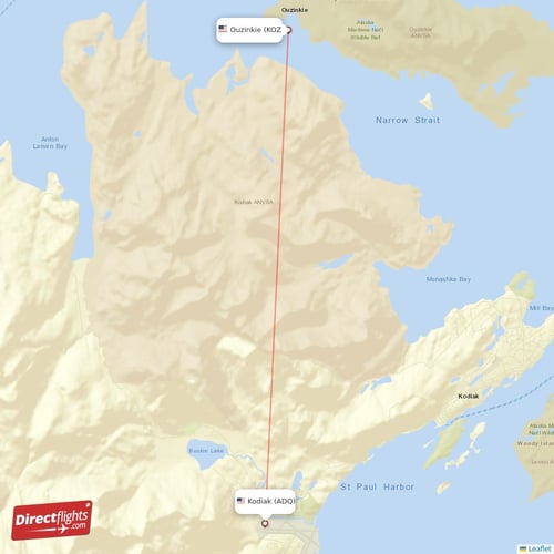 Kodiak - Ouzinkie direct flight map