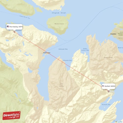 Kodiak - Port Bailey direct flight map