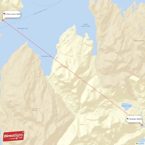 Kodiak - Port Lions direct flight map