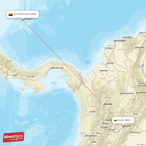 San Andres Island - Bogota direct flight map