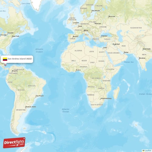 San Andres Island - Miami direct flight map