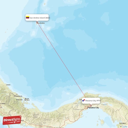 San Andres Island - Panama City direct flight map