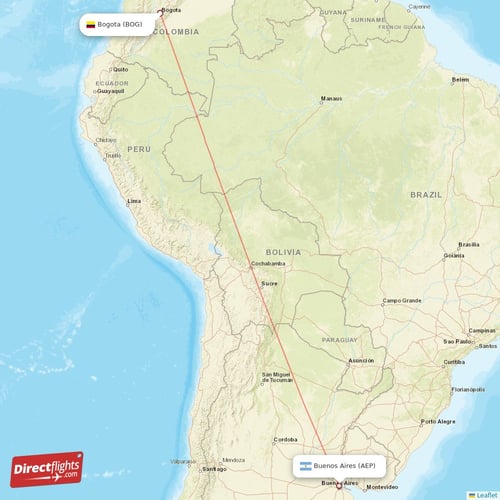 Buenos Aires - Bogota direct flight map