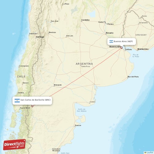 Buenos Aires - San Carlos de Bariloche direct flight map