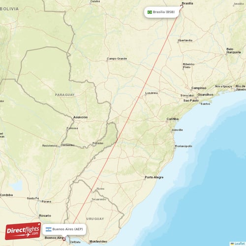 Buenos Aires - Brasilia direct flight map