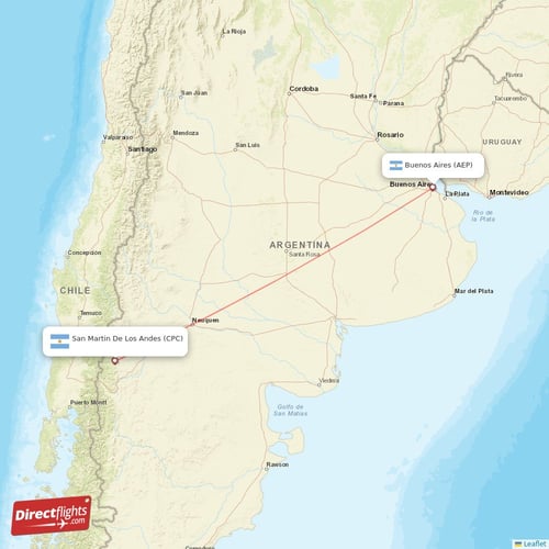 Buenos Aires - San Martin De Los Andes direct flight map