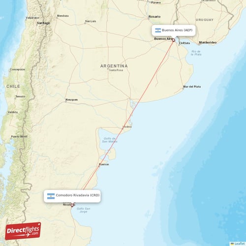 Buenos Aires - Comodoro Rivadavia direct flight map