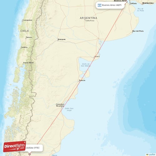 Buenos Aires - El Calafate direct flight map