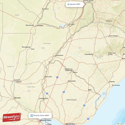 Buenos Aires - Iguazu direct flight map