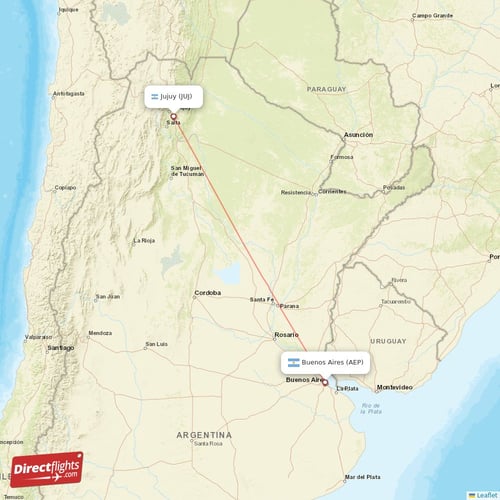 Buenos Aires - Jujuy direct flight map