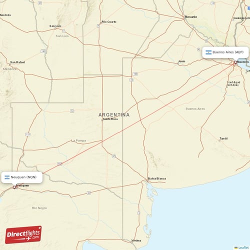 Buenos Aires - Neuquen direct flight map
