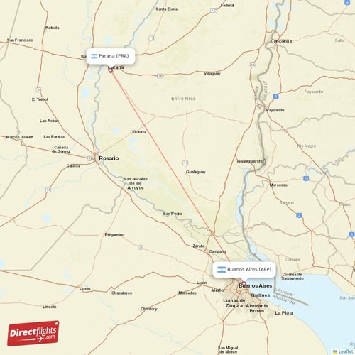 Buenos Aires - Parana direct flight map