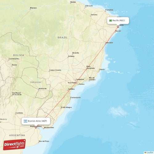 Buenos Aires - Recife direct flight map