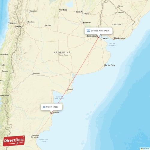 Buenos Aires - Trelew direct flight map