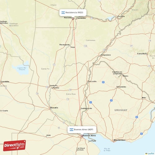 Buenos Aires - Resistencia direct flight map
