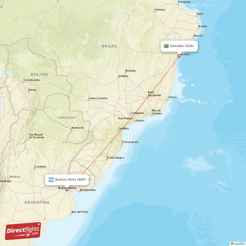 Buenos Aires - Salvador direct flight map