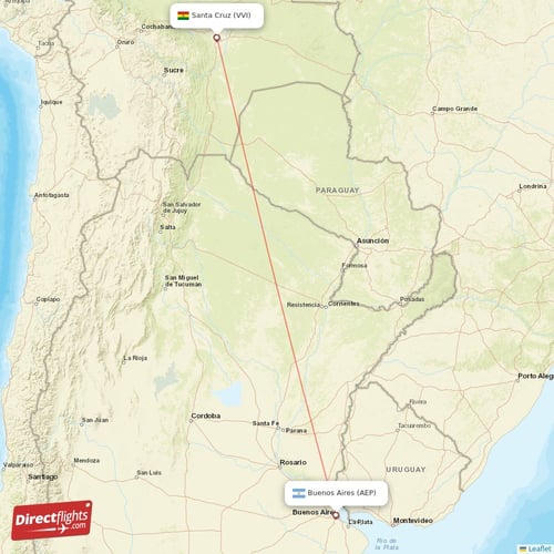 Buenos Aires - Santa Cruz direct flight map